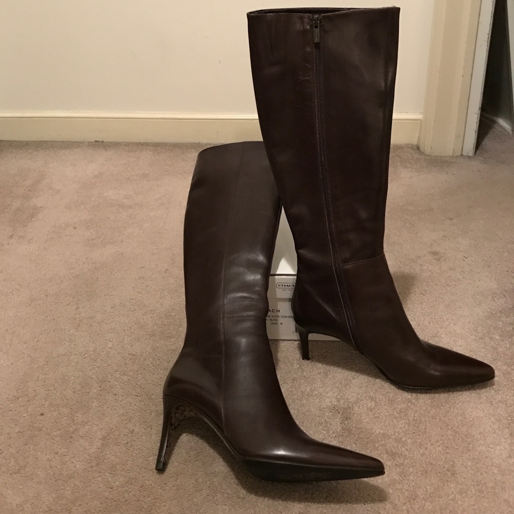 Coach Elitta tall brown leather boots